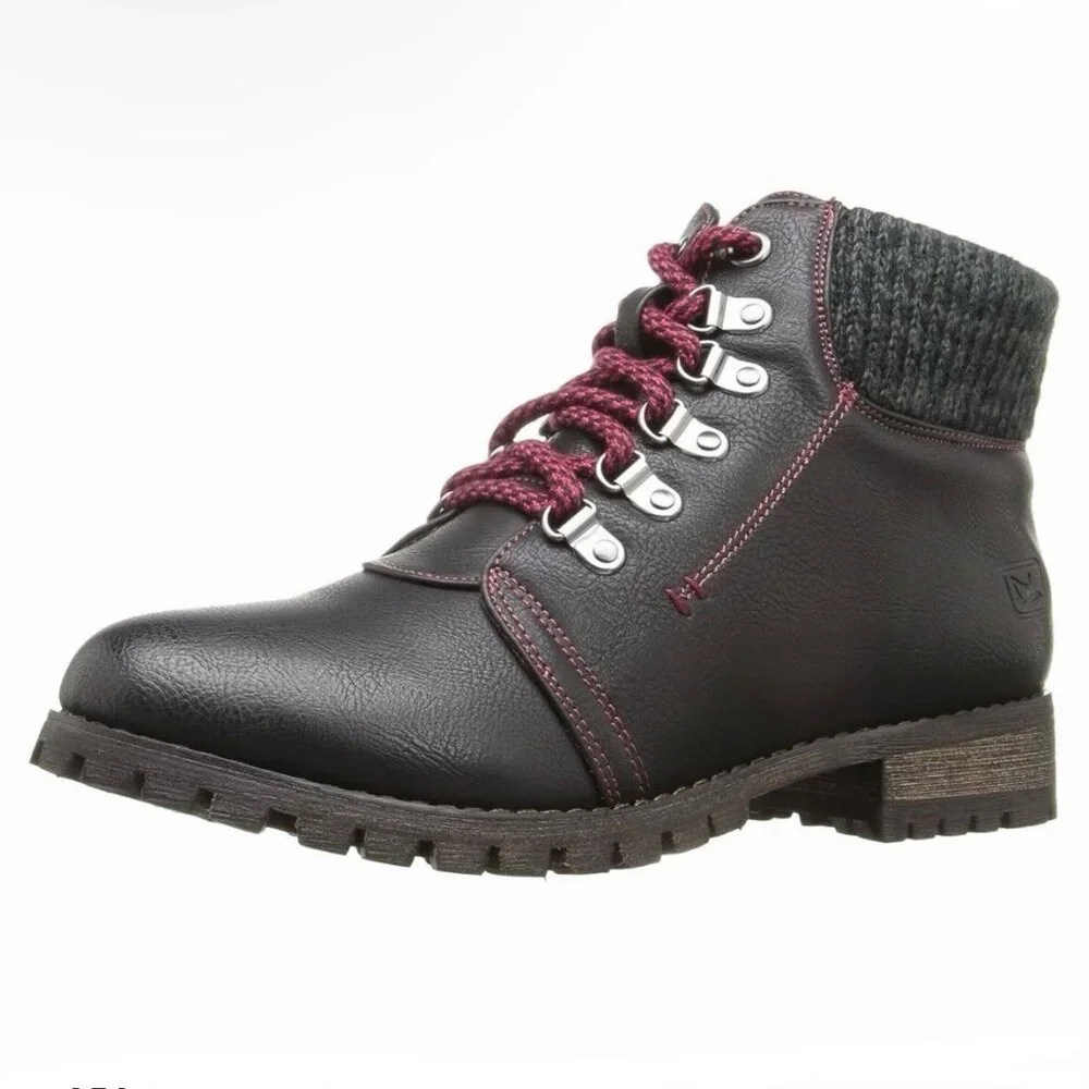 DIRTY LAUNDRY TREBLE Women's Cozy Lace-Up Hiker Booties Burnished Black Size 8 - Picture 1 of 9